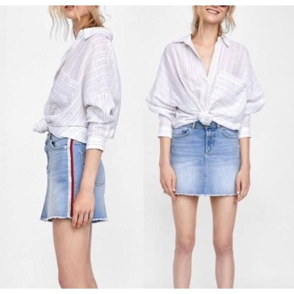 Zara Side Stripe Denim Mini Skirt M